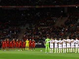 General view of Belgium and Sweden observing a minutes silence before the match on October 16, 2023