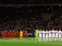 General view of Belgium and Sweden observing a minutes silence before the match on October 16, 2023