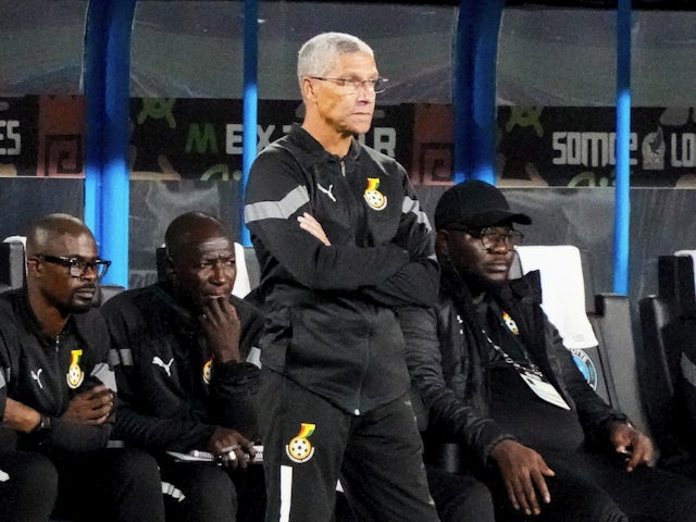Ghana head coach Chris Hughton watches on on October 15, 2023