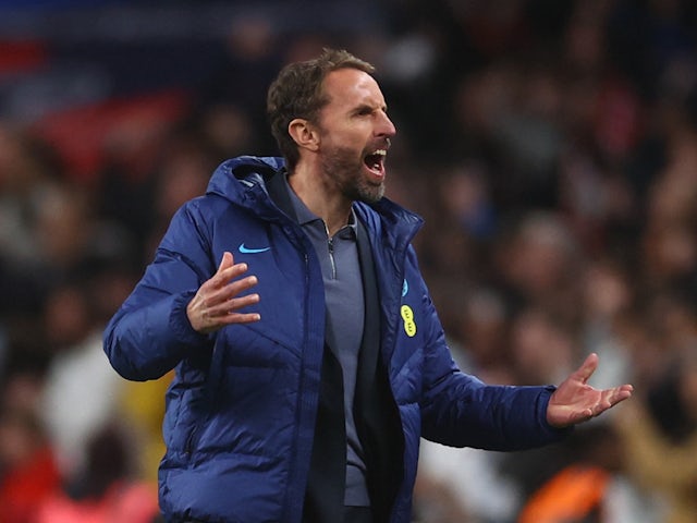 England head coach Gareth Southgate reacts on October 17, 2023