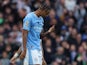 Manchester City's Manuel Akanji reacts after being sent off on October 21, 2023