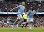 Manchester City's Erling Braut Haaland celebrates scoring against Brighton & Hove Albion on October 21, 2023