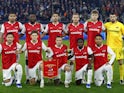 AZ Alkmaar players pose for a team group photo before the match on October 26, 2023