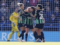 Brighton & Hove Albion Women's Pauline Bremer celebrates scoring their first goal with teammates on October 22, 2023