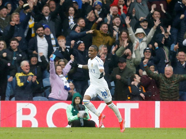 Leeds United's Crysencio Summerville celebrates scoring their fourth goal on October 28, 2023