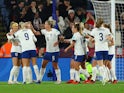 England's Lauren Hemp celebrates scoring their first goal on October 27, 2023