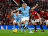 Manchester City's Erling Haaland scores their first goal from the penalty spot on October 29, 2023