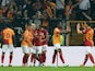 Galatasaray's Mauro Icardi celebrates scoring their first goal with teammates on October 24, 2023