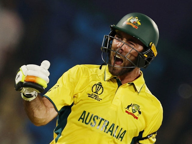 Australia batsman Glenn Maxwell celebrates century against Netherlands at the Cricket World Cup on October 25, 2023.