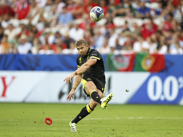 Wales' Leigh Halfpenny scores a conversion on September 16, 2023
