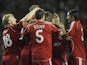 Liverpool players celebrate scoring against Toulouse in 2007