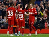 Liverpool's Darwin Nunez celebrates scoring their third goal on October 26, 2023