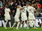 Tottenham Hotspur players celebrate an own goal from Crystal Palace's Joel Ward on October 27, 2023