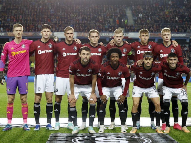 Sparta Prague players pose for a team group photo before the match on October 26, 2023