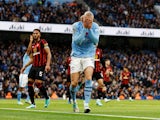 Manchester City's Erling Haaland reacts after missing a chance to score on November 4, 2023