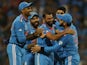 India celebrate a wicket during win over Sri Lanka at Cricket World Cup on November 2.