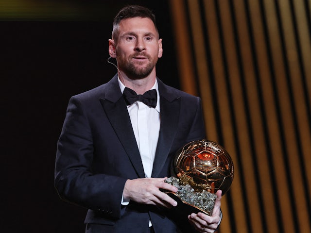 Lionel Messi poses with the Ballon d'Or trophy on October 30, 2023