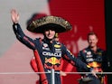 Red Bull's Max Verstappen celebrates on the podium after winning the Mexico City Grand Prix on October 28, 2023