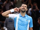 Novak Djokovic reacts at the Paris Masters on November 4, 2023