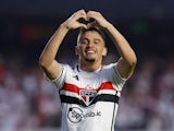 Sao Paulo's Pablo Maia celebrates scoring their second goal on May 7, 2023