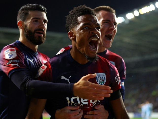 West Bromwich Albion's Grady Diangana celebrates scoring their first goal on October 30, 2023