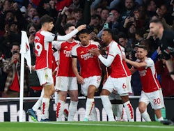  Arsenal's William Saliba celebrates scoring their second goal on November 11, 2023