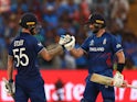 England's Ben Stokes and Chris Woakes during game against Netherlands at Cricket World Cup on November 8, 2023.