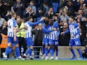 Brighton & Hove Albion's Simon Adingra celebrates scoring against Sheffield United on November 12, 2023