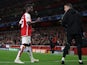 Arsenal's Bukayo Saka walks off the pitch after sustaining an injury on November 8, 2023