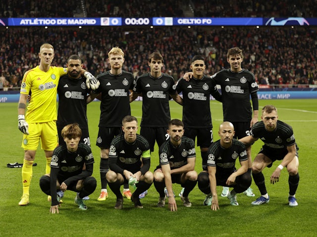 Celtic players pose for a team group photo before the match on November 7, 2023