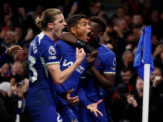 Chelsea's Thiago Silva celebrates scoring their first goal on November 12, 2023