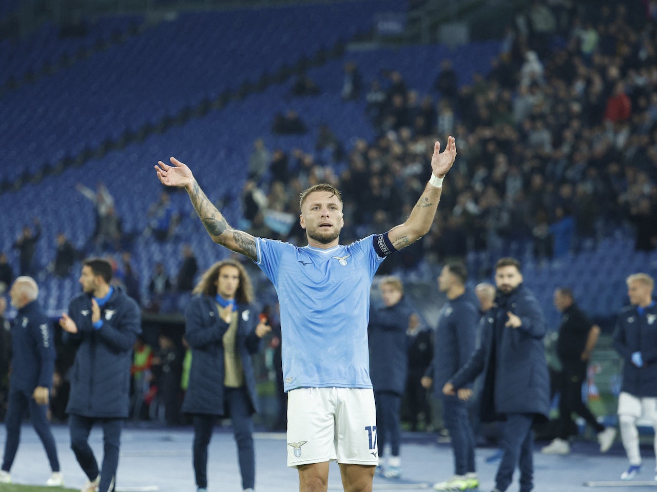 Lazio's Ciro Immobile Celebrates Scoring Their First Goal On November 7 