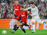 Manchester United's Bruno Fernandes in action with Copenhagen's Mohamed Elyounoussi on November 8, 2023