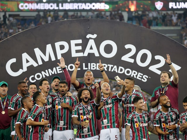 Fluminense players celebrate winning the Copa Libertadores on November 5, 2023