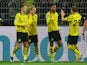 Borussia Dortmund's Julian Brandt celebrates scoring their second goal with teammates on November 7, 2023