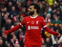 Liverpool's Mohamed Salah celebrates scoring their first goal on November 11, 2023