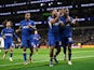 Chelsea's Nicolas Jackson celebrates scoring their second goal with Reece James on November 6, 2023