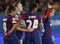 Barcelona Women's Aitana Bonmati celebrates scoring their fourth goal with Esmee Brugts, Caroline Graham Hansen and Mariona Caldentey on November 14, 2023