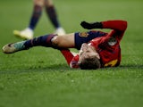 Spain's Gavi reacts after sustaining an injury on November 19, 2023