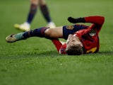 Spain's Gavi reacts after sustaining an injury on November 19, 2023