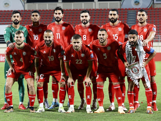 Lebanon players pose for a team group photo before the match on November 16, 2023