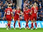 Liverpool Women's Shanice van de Sanden celebrates their first goal on November 18, 2023