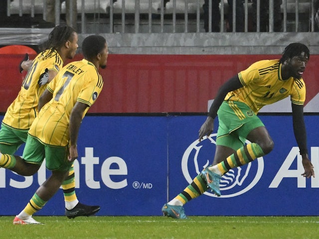 Jamaica forward Shamar Nicholson (11) celebrates after scoring on November 22, 2023