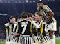 Juventus' Dusan Vlahovic celebrates scoring their first goal with teammates on November 26, 2023