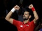 Serbia's Novak Djokovic reacts at the Davis Cup on November 23, 2023