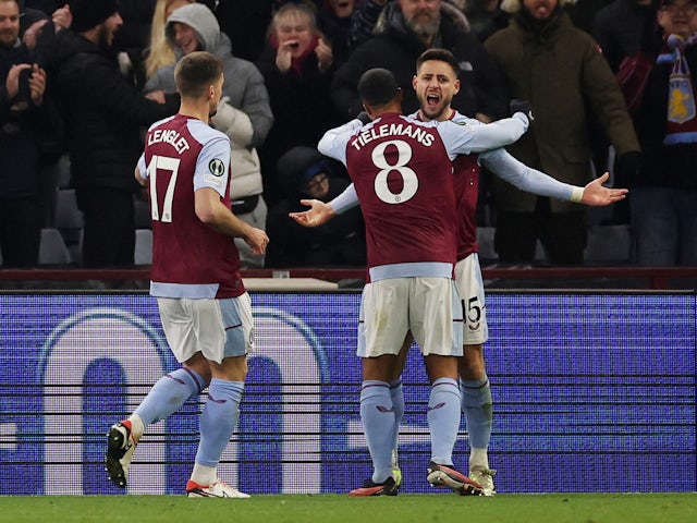 Aston Villa's Alex Moreno celebrates scoring their second goal on November 30, 2023