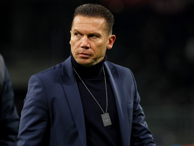 Red Star Belgrade coach Barak Bakhar at the end of the first half on November 28, 2023