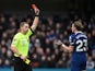 Chelsea's Conor Gallagher is shown a red card by referee Craig Pawson after receiving two yellow cards on December 3, 2023