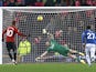 Manchester United's Marcus Rashford scores a penalty against Everton on November 26, 2023