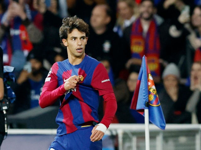 Barcelona's Joao Felix celebrates scoring their second goal on November 28, 2023